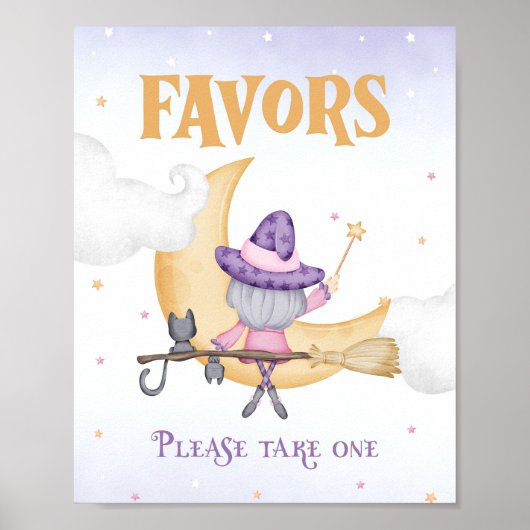 ハロウィーンのかわいい魔女誕生日の好意サイン ポスター (正面)