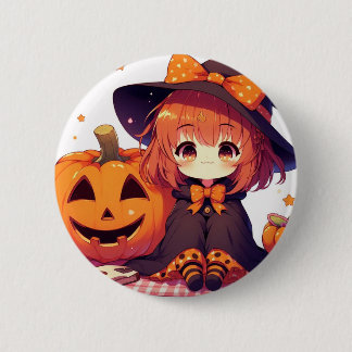 ハロウィーンのための可愛い小さな魔女 缶バッジ