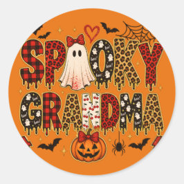 ハロウィーンのばばあ | ヒョウ柄ミックス ラウンドシール