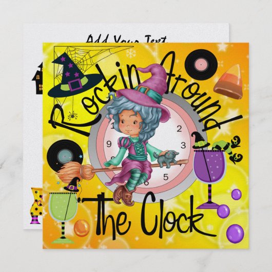 ハロウィーンのまわりにロックイン時計パーティー- SRF 招待状 (正面/裏面)