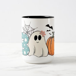ハロウィーンのらくがきTシャツ レディース かわいいBoo ビンテージ ツートーンマグカップ