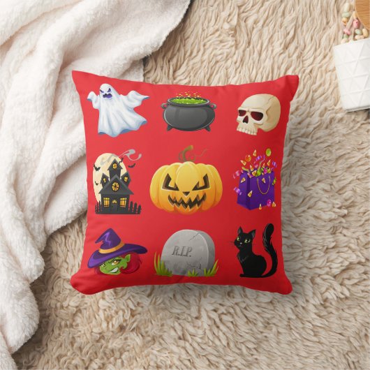 ハロウィーンのアイコン スプーキーな装飾スロー枕 クッション (ブランケット)