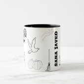 ハロウィーンのアウトライン不気味名 ツートーンマグカップ (中央)