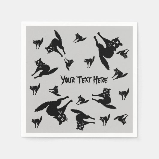 ハロウィーンのアーチ型の不気味な黒猫 スタンダードカクテルナプキン (正面)