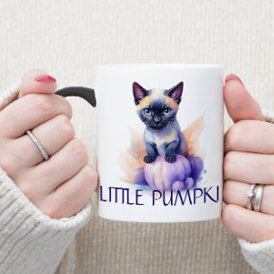 ハロウィーンのウオータカラーのシャム猫カボチャ モーフィングマグカップ