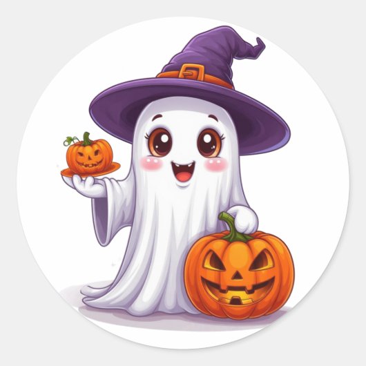ハロウィーンのオバケとカボチャの季節の装飾 🎃 ラウンドシール (正面)