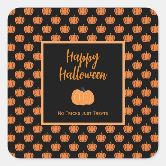 ハロウィーンのオレンジカボチャを扱うトリックはない スクエアシール (正面)
