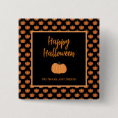 ハロウィーンのオレンジカボチャを扱うトリックはない 缶バッジ (正面)
