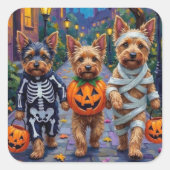 ハロウィーンのオーストラリアのテリアのトリックまたはトリートメント スクエアシール (正面)