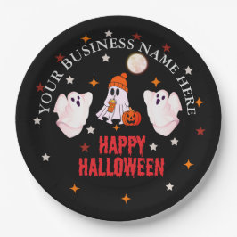 ハロウィーンのカスタムビジネス名、テキスト、ゴーストデザイン ペーパープレート