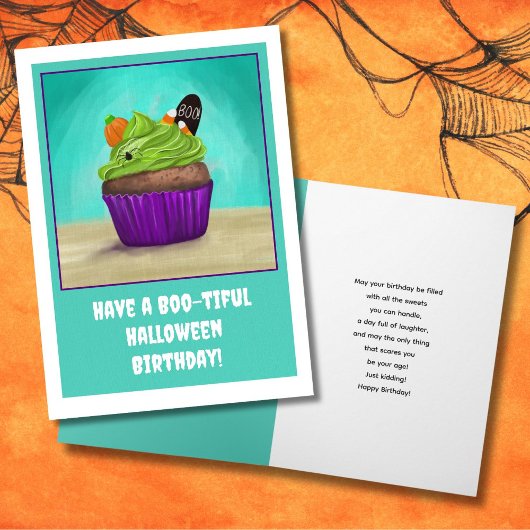 ハロウィーンのカップケーキでお誕生日おめでとう カード