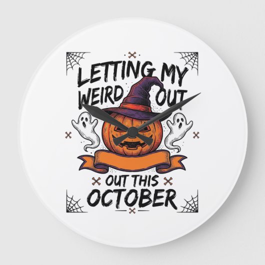 ハロウィーンのカボチャおばけTシャツ_1 ラージ壁時計 (正面)
