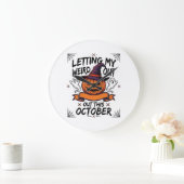 ハロウィーンのカボチャおばけTシャツ_1 ラージ壁時計 (ホーム)
