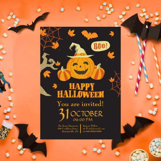 ハロウィーンのカボチャでハッピーハロウィーン Eat Drink Be Scary 招待状