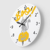 ハロウィーンのカボチャでブキャット – バックコロを選ぶ ラージ壁時計 (傾斜)