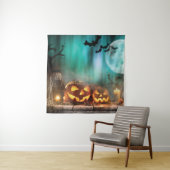 ハロウィーンのカボチャとこうもり タペストリー (インサイチュ)