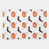 ハロウィーンのカボチャとこうもり,トリックまたは治療,ブー キッチンタオル (横)
