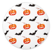 ハロウィーンのカボチャとこうもり，トリックまたは治療，ブー セラミックノブ (正面)