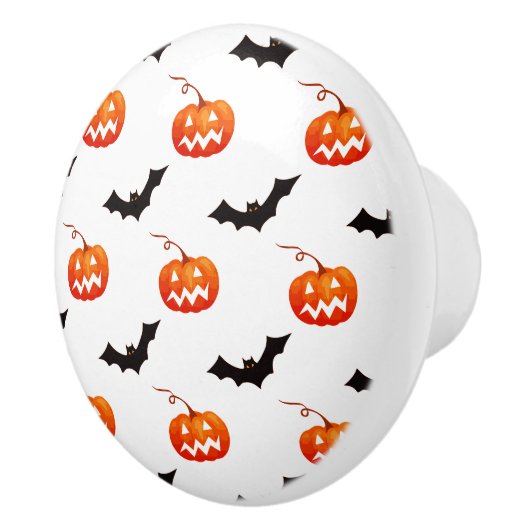 ハロウィーンのカボチャとこうもり，トリックまたは治療，ブー セラミックノブ (右)