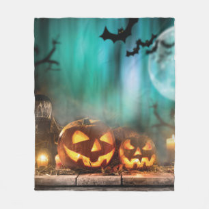 ハロウィーンのカボチャとこうもり フリースブランケット