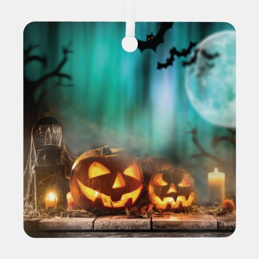 ハロウィーンのカボチャとこうもり メタルオーナメント (裏面)