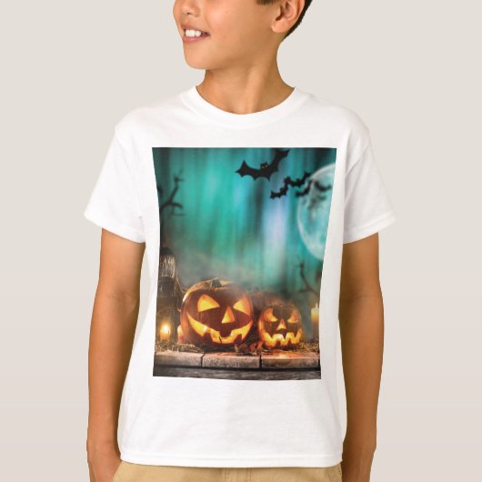 ハロウィーンのカボチャとこうもり Tシャツ (正面)