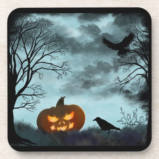 ハロウィーンのカボチャとレイヴン コースター (正面)