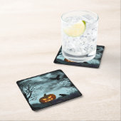 ハロウィーンのカボチャとレイヴン スクエアペーパーコースター (インサイチュ)