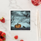 ハロウィーンのカボチャとレイヴン スタンダードカクテルナプキン (インサイチュ)