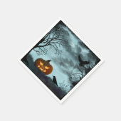 ハロウィーンのカボチャとレイヴン スタンダードカクテルナプキン (角)