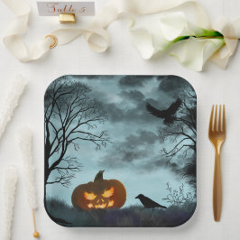 ハロウィーンのカボチャとレイヴン ペーパープレート