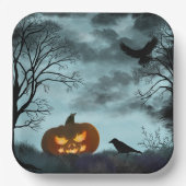 ハロウィーンのカボチャとレイヴン ペーパープレート (正面)