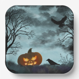 ハロウィーンのカボチャとレイヴン ペーパープレート