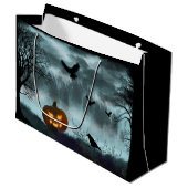ハロウィーンのカボチャとレイヴン ラージペーパーバッグ (正面アングル)