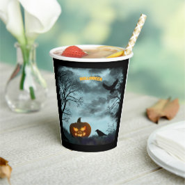 ハロウィーンのカボチャとレイヴン 紙コップ