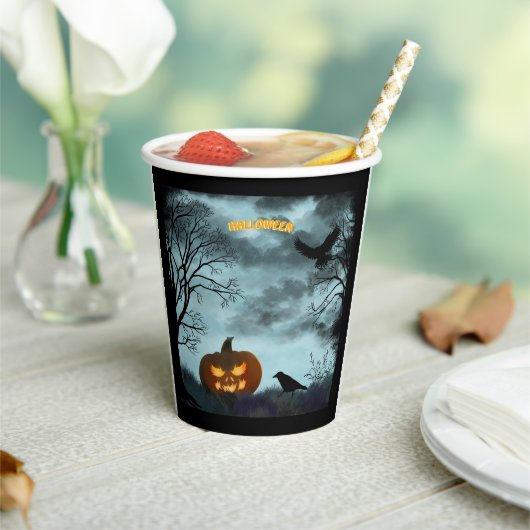 ハロウィーンのカボチャとレイヴン 紙コップ (インサイチュ)
