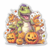 ハロウィーンのカボチャと可愛い恐竜 シール (正面)