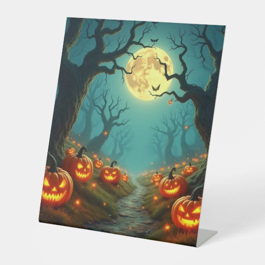 ハロウィーンのカボチャと大きな月 台座サイン (正面)