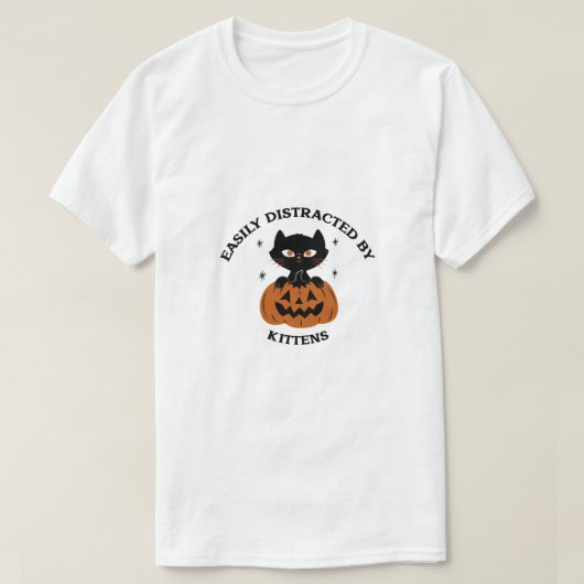 ハロウィーンのカボチャと子猫 Tシャツ (デザイン正面)
