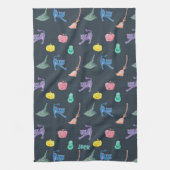 ハロウィーンのカボチャと猫、カスタマイズ可能 キッチンタオル (縦)