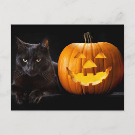 ハロウィーンのカボチャと黒猫 ポストカード