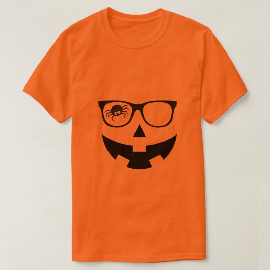 ハロウィーンのカボチャのちょうちんおもしろいサングラスパンプキ不気味ンシー Tシャツ (デザイン正面)