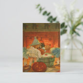 ハロウィーンのカボチャのちょうちんかぼちゃがアップルブラックキャットをボビング ポストカード (スタンド正面)