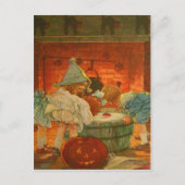 ハロウィーンのカボチャのちょうちんかぼちゃがアップルブラックキャットをボビング ポストカード (正面)