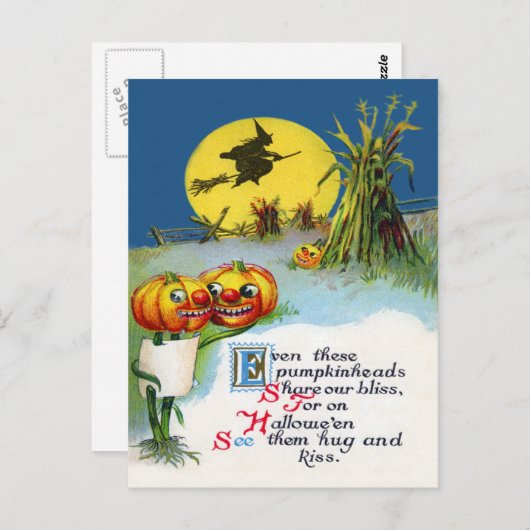ハロウィーンのカボチャのちょうちんかぼちゃ魔女フルムーンハイスタック ポストカード (正面/裏面)