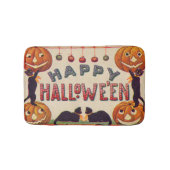 ハロウィーンのカボチャのちょうちんかぼちゃ黒猫りんご バスマット (正面)