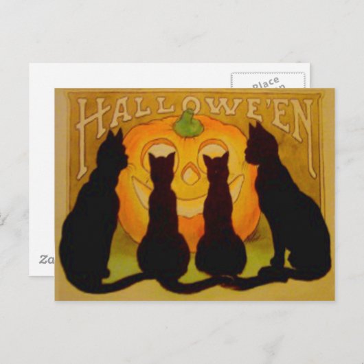 ハロウィーンのカボチャのちょうちんかぼちゃ黒猫 ポストカード (正面/裏面)