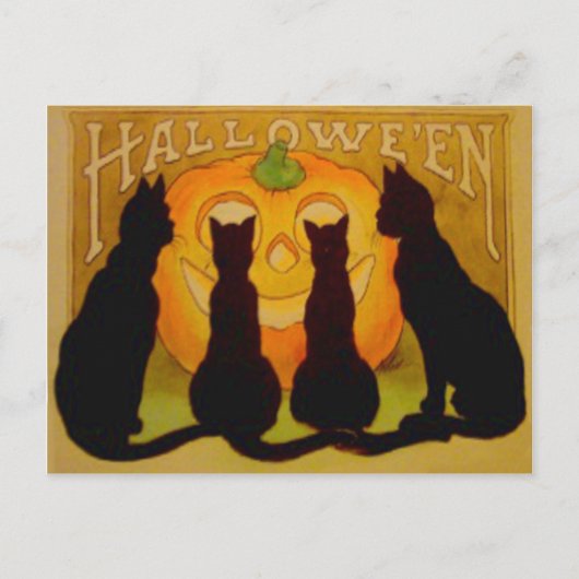 ハロウィーンのカボチャのちょうちんかぼちゃ黒猫 ポストカード (正面)