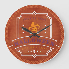 ハロウィーンのカボチャのちょうちんが怖いハロウィンを祈る ラージ壁時計