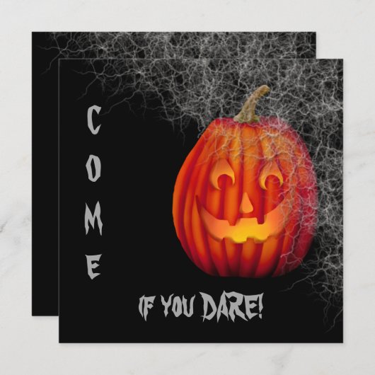 ハロウィーンのカボチャのちょうちんくもの巣ハローウィンパーティ 招待状 (正面/裏面)